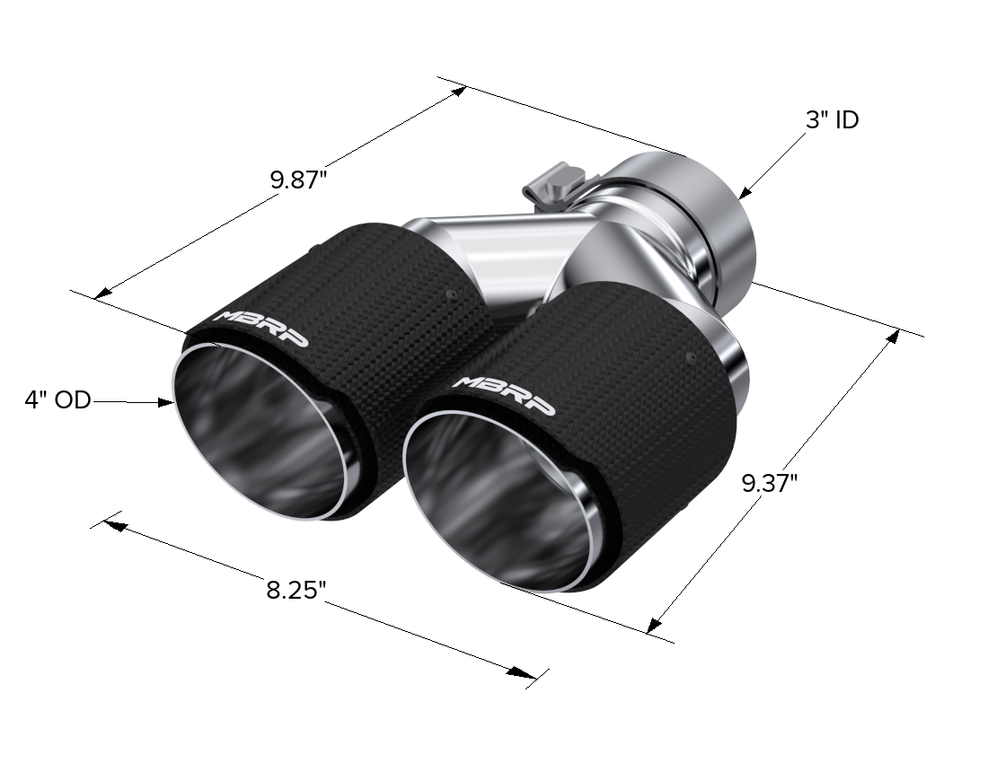 Carbon Fiber Tip 3.0 Inch ID 4.0 Inch OD Dual Out 9.87 Inch Length Dual Wall MBRP-1