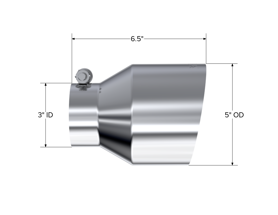 T304 Stainless Steel Tip 3 inch ID 5 inch OD Out 6.5 inch Length Angle Cut Single Wall MBRP-1