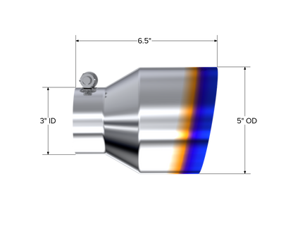 Burnt End Tip 3 inch ID 5 Inch OD Out 6.5 Inch Length Angle Cut Single Wall Universal Tail Pipe Tip T304 Stainless Steel MBRP-1