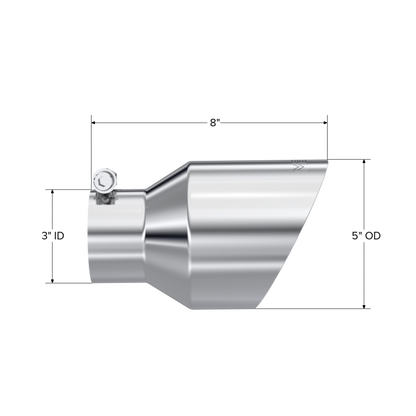 Exhaust Tip 3 Inch ID 5 Inch OD Out 8 Inch Length Angle Cut Dual Wall T304 Stainless Steel MBRP-1