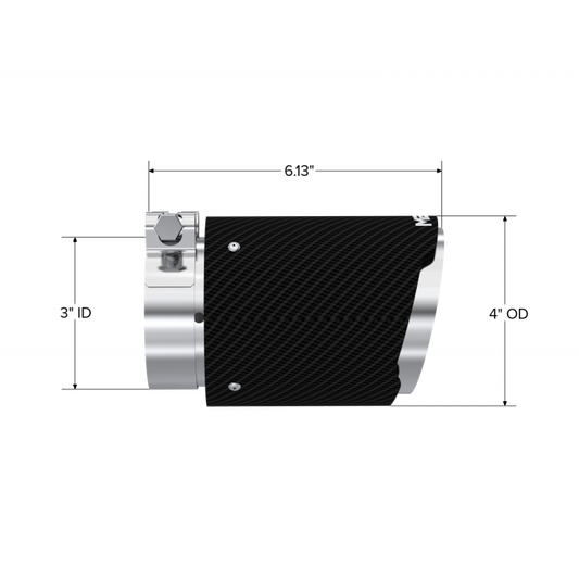 Exhaust Tip 3 Inch ID 4 Inch OD Out 6.13 Inch Length Angle Cut Dual Wall Carbon Fiber and Stainless Steel MBRP-1