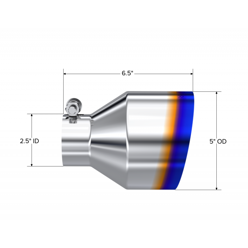 Exhaust Tip 2.5 Inch ID 5 Inch OD Out 6.5 Inch Length Angle Cut Single Wall Burnt and Stainless Steel MBRP-1
