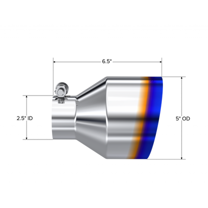 Exhaust Tip 2.5 Inch ID 5 Inch OD Out 6.5 Inch Length Angle Cut Single Wall Burnt and Stainless Steel MBRP-1