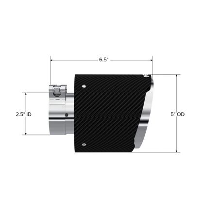 Exhaust Tip 2.5 Inch ID 5 Inch OD Out 6.5 Inch Length Angle Cut Dual Wall Carbon Fiber and Stainless Steel MBRP-1