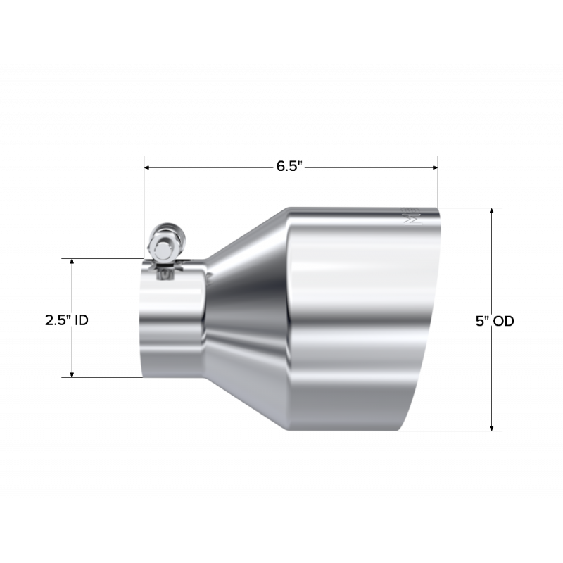 Exhaust Tip 2.5 Inch ID 5 Inch OD Out 6.5 Inch Length Angle Cut Single Wall T304 Stainless Steel MBRP-1