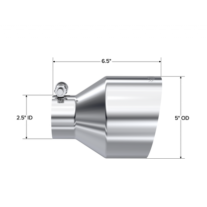 Exhaust Tip 2.5 Inch ID 5 Inch OD Out 6.5 Inch Length Angle Cut Single Wall T304 Stainless Steel MBRP-1