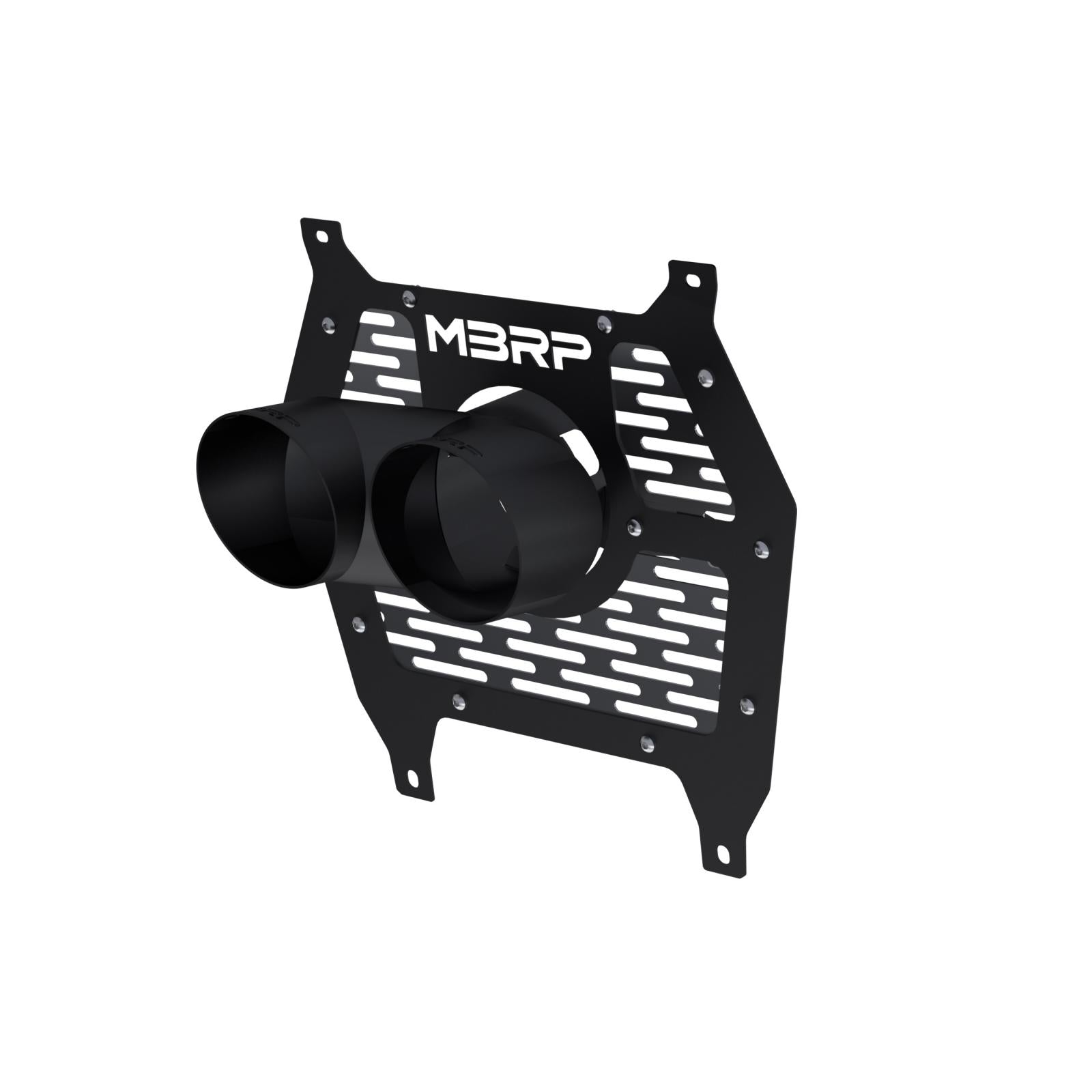 24-Present Can-Am Maverick R, Black-Coated 4-Inch OD Dual Tip and Shield Assembly MBRP