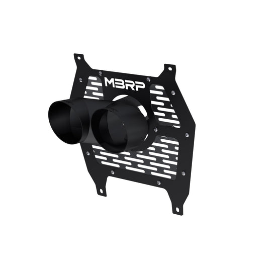 24-Present Can-Am Maverick R, Black-Coated 4-Inch OD Dual Tip and Shield Assembly MBRP