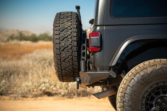 2018 2025 Jeep Wrangler JL, JLU Mto Series Bumper Spare Tire Swing Gate DV8 Offroad
