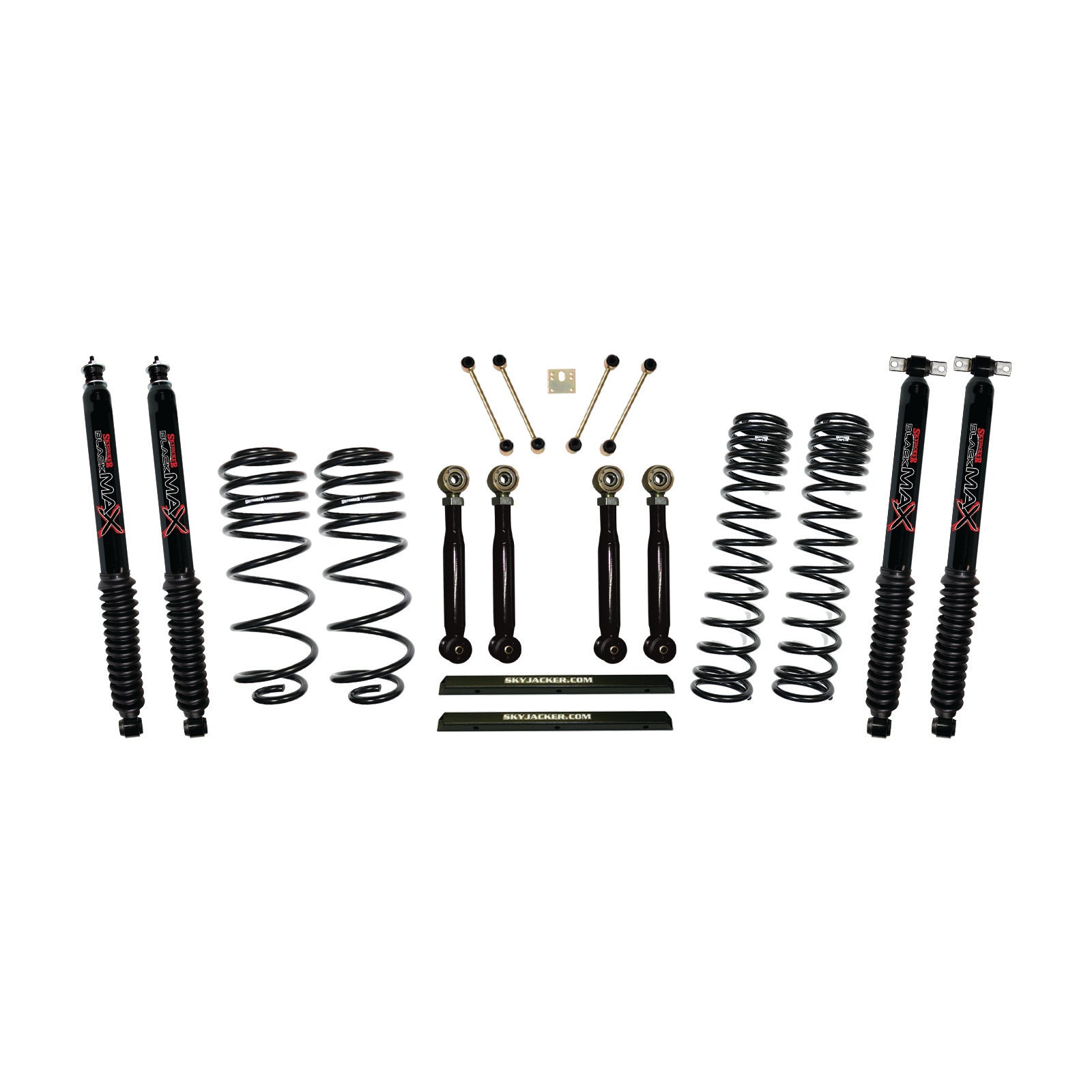 4 Inch Dual Rate Long Travel One Box Kit w/Adjustable Front and Rear Lower Flex Links Shocks TJ/LJ 1997-2002 Jeep Wrangler Skyjacker-1
