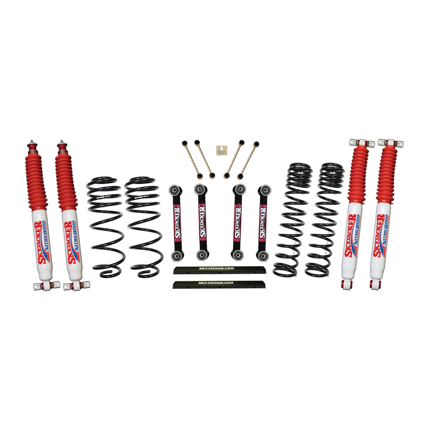 4 Inch Dual Rate Long Travel One Box Kit w/OE Style Front and Rear Lower Links and Shocks TJ/LJ 2003-2006 Jeep Wrangler/Unlimited Skyjacker-2