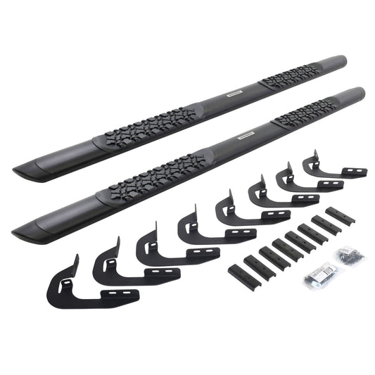 V3 Series Aluminum 5 Inch Elipse Side Steps with Mounting Brackets Textured Black 2014-2018 Silverado/Sierra 1500/2500 HD Crew Cab Go Rhino