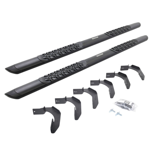 V3 Series Aluminum 5 Inch Elipse Side Steps with Mounting Brackets Textured Black 2004-2014 Ford F-150 Crew Cab Go Rhino