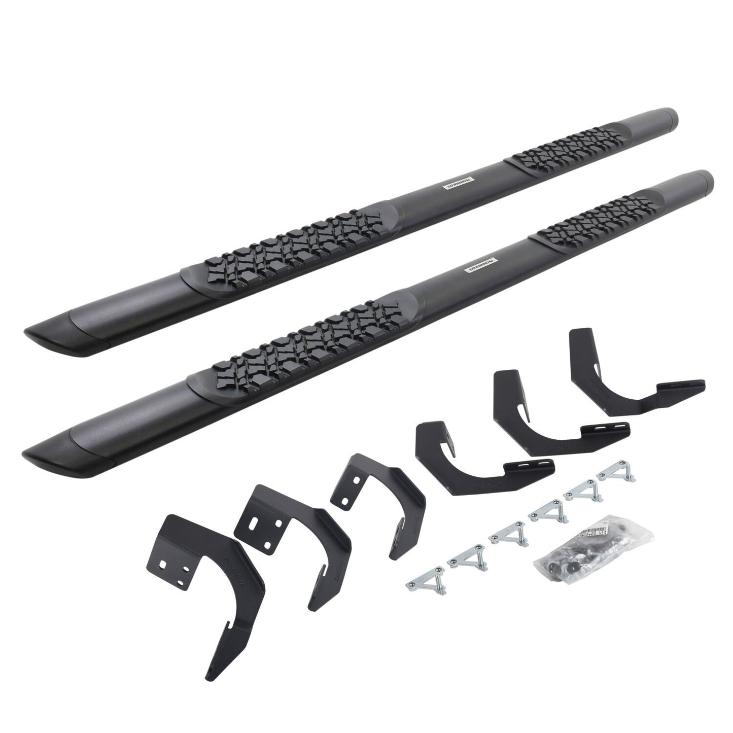 V3 Series Aluminum 5 Inch Elipse Side Steps with Mounting Brackets Textured Black 2015-2018 Ram 1500 Crew Cab Go Rhino
