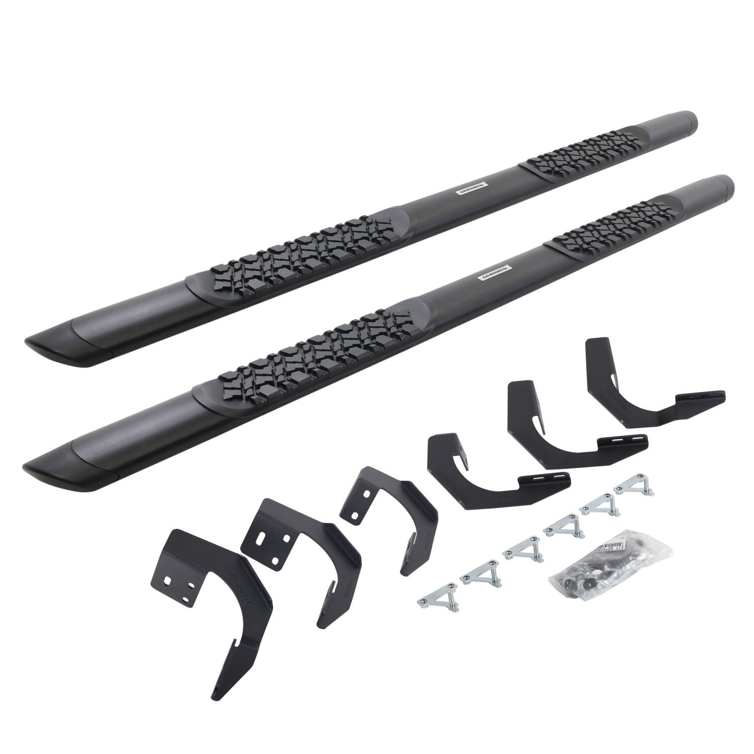 V3 Series Aluminum 5 Inch Elipse Side Steps with Mounting Brackets Textured Black 2015-2018 Ram 1500 Crew Cab Go Rhino