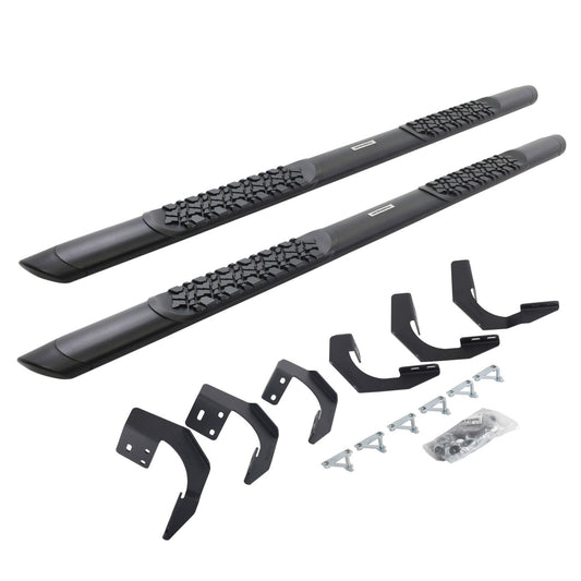 V3 Series Aluminum 5 Inch Elipse Side Steps with Mounting Brackets Textured Black 2015-2018 Ram 1500 Extended Cab Go Rhino