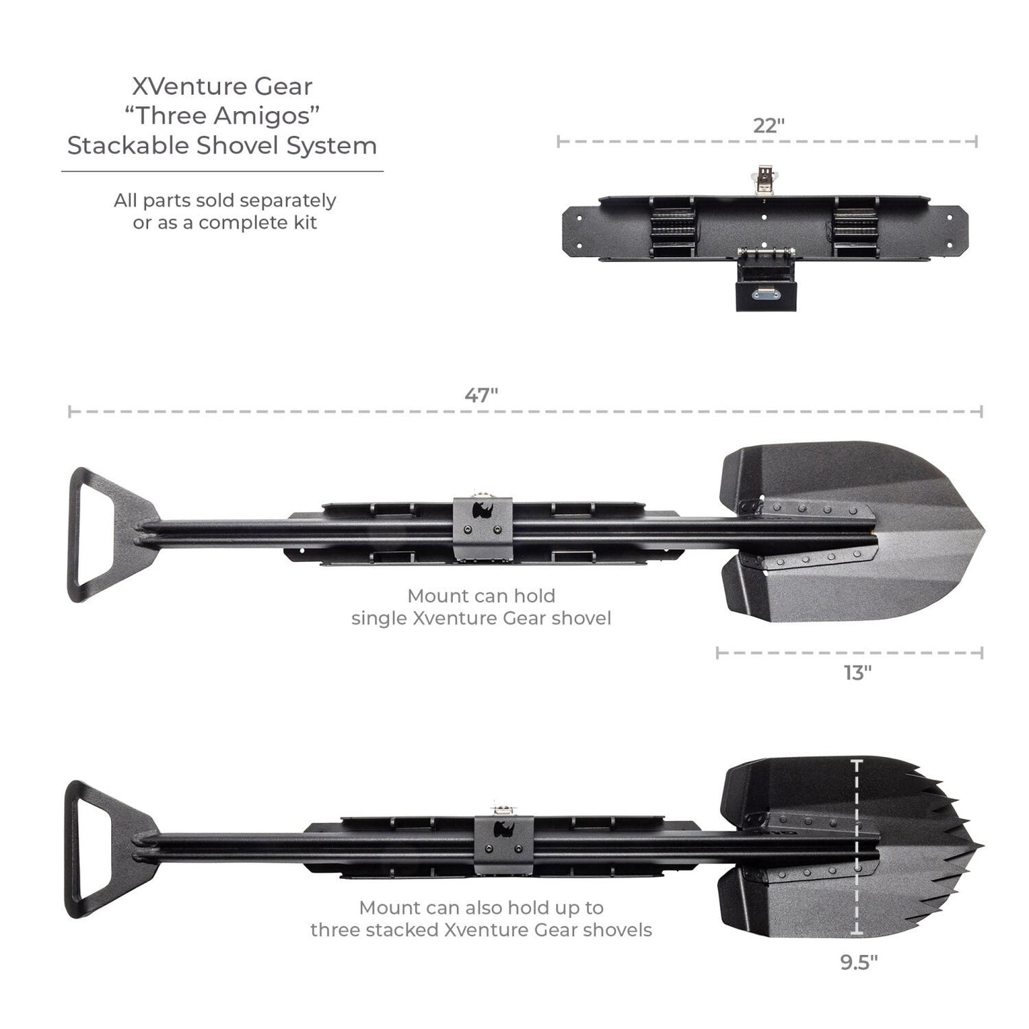 Xventure Gear Perforated Stackable Shovel Textured Black Go Rhino-8