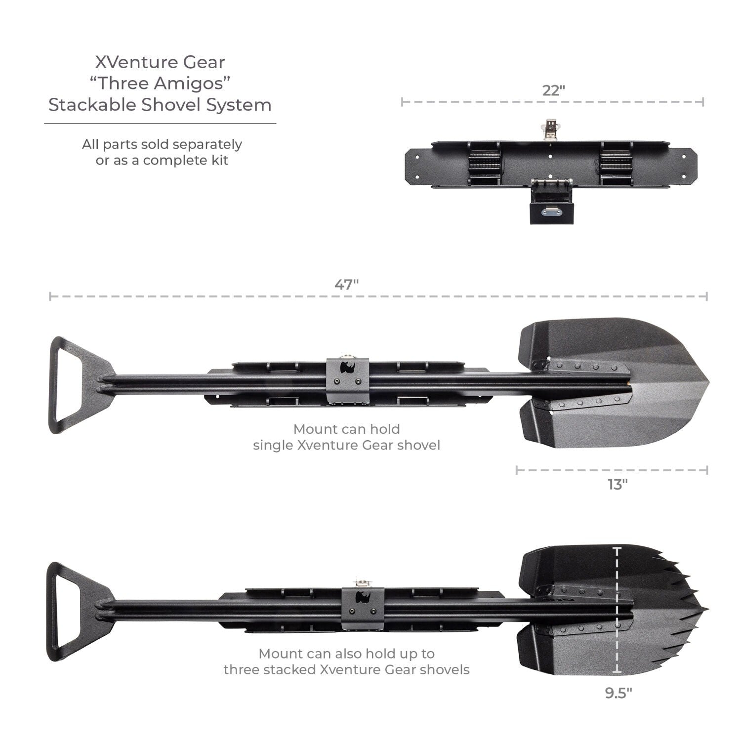 Xventure Gear Perforated Stackable Shovel Textured Black Go Rhino-8