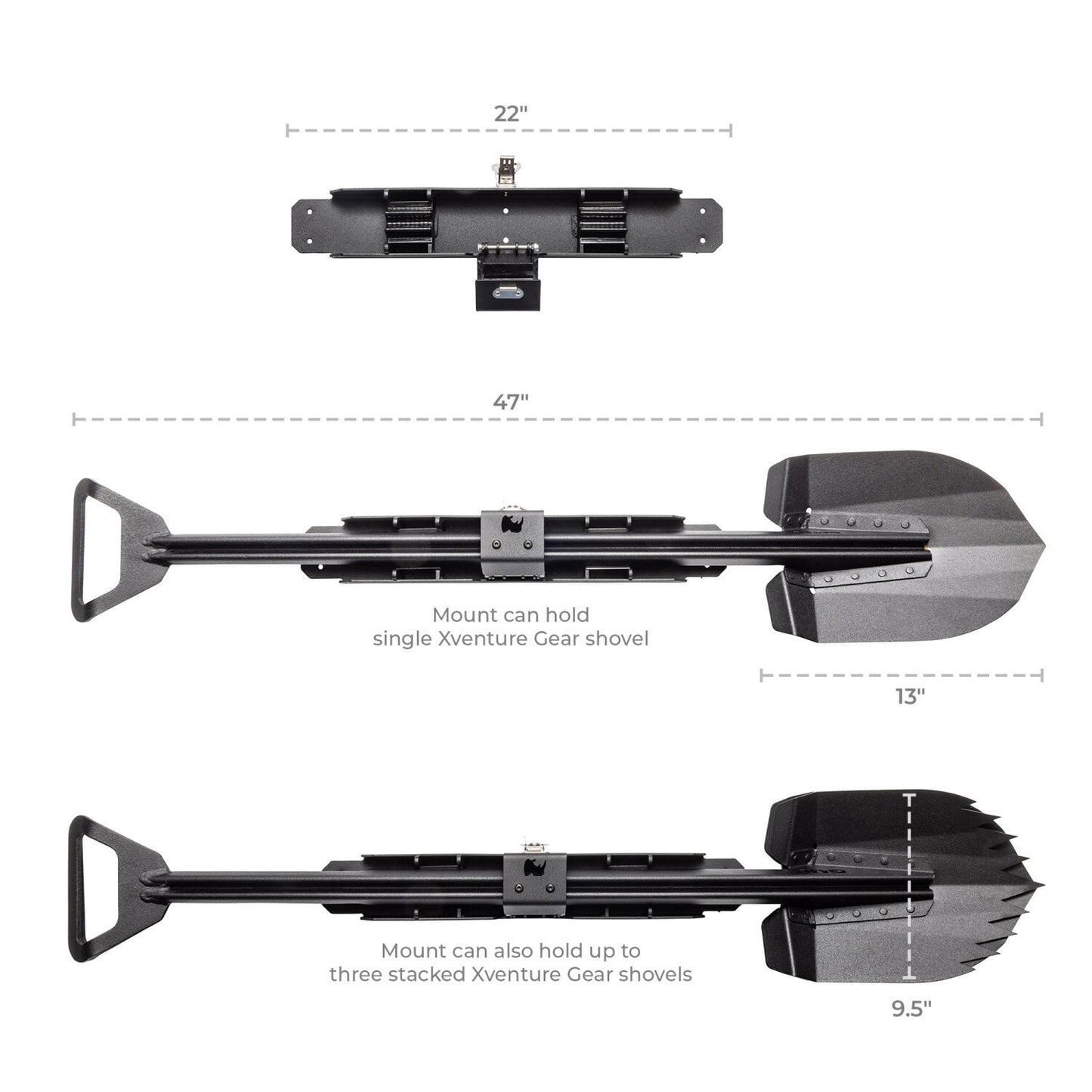 Recovery Shovel Kit W/XRS/SRM Mounting Bracket TextBlck Go Rhino-10