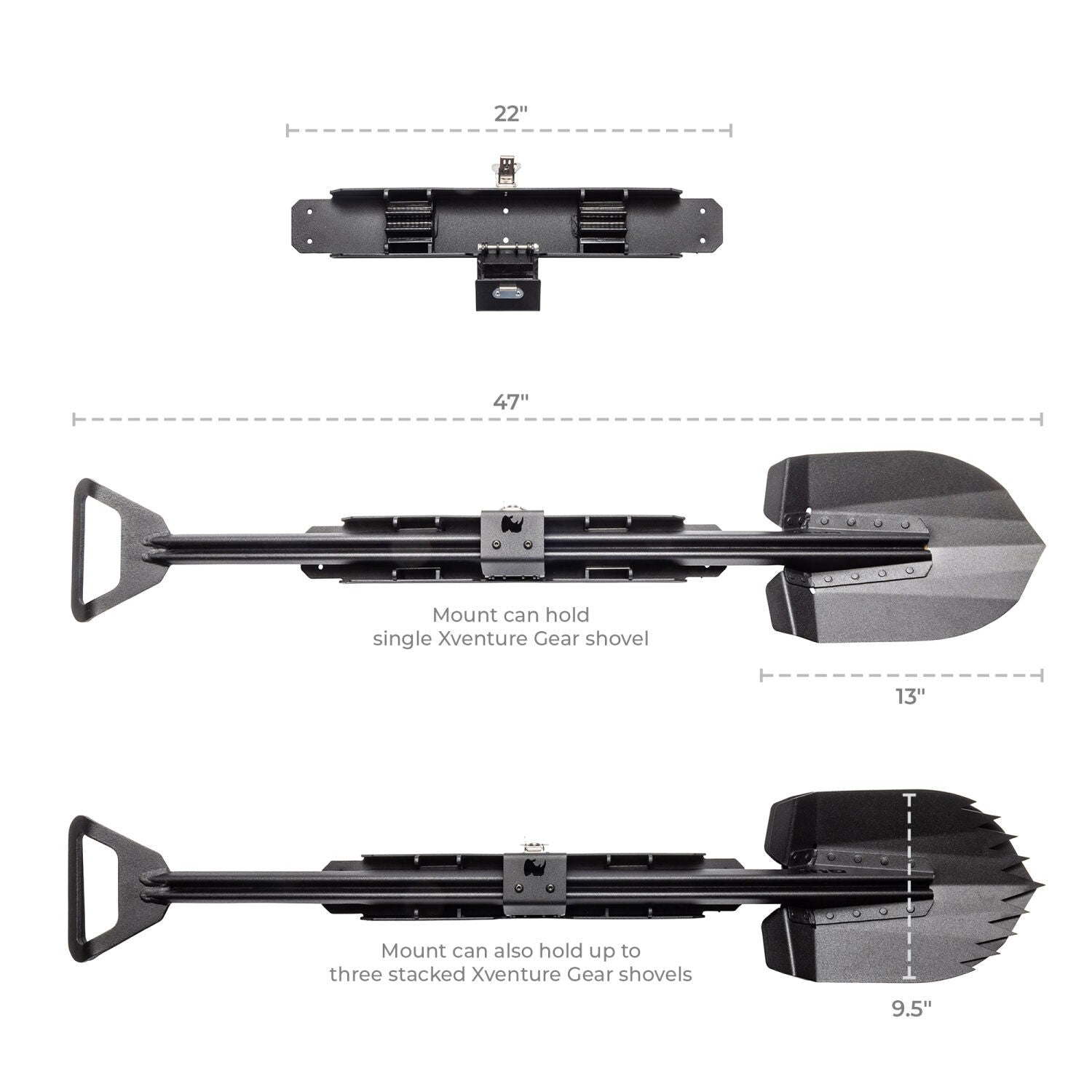Recovery Shovel Kit W/XRS/SRM Mounting Bracket TextBlck Go Rhino-10