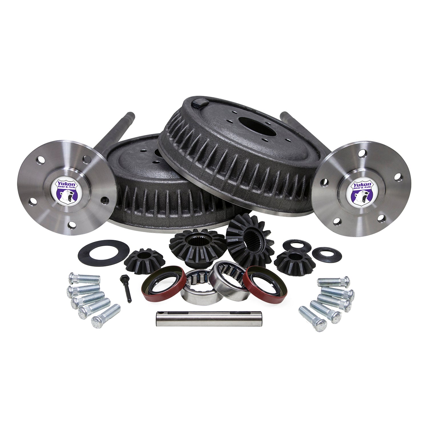 5 Lug Conversion Kit For 1963-1964 GM 12-Bolt Truck 30- Spline 12T '63-'64 5 Lug Rear Conv Kit W/Axles Spider Gears Drums Bearings & Studs 30 34 Inch 30 Spline 5X5 Yukon Gear & Axle