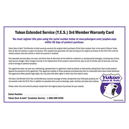 Extended Service (Yes) Plan Warranty For Rear Housings Y.E.S. 3RD Member Extended Service Warranty Yukon Gear & Axle