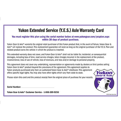 Extended Service (Yes) Plan Warranty For Shafts Y.E.S. - Extended Service Warranty Sales Only Yukon Gear & Axle