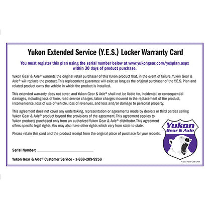 Extended Service (Yes) Plan Warranty For Grizzly Or Zip Lockers Y.E.S. Locker - Extended Service Warranty Zip & Grizzly Sales Only Yukon Gear & Axle