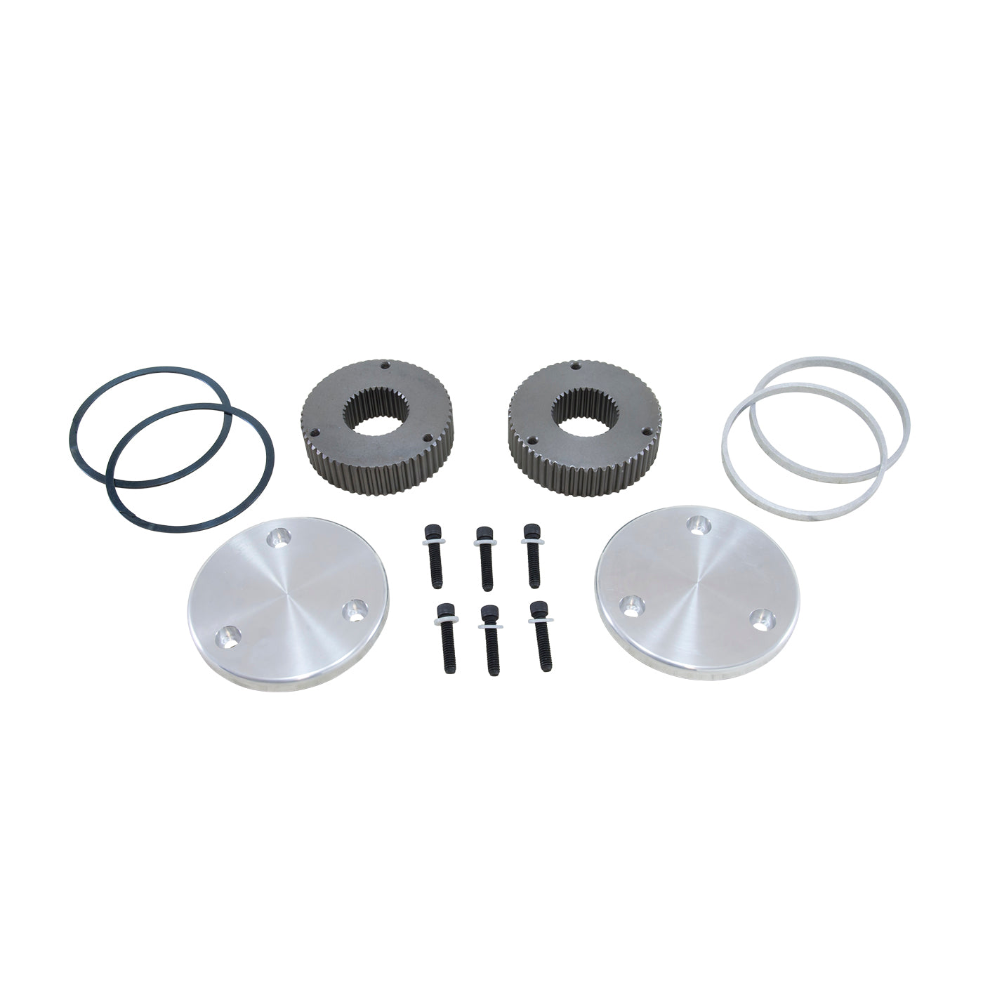 Hardcore Drive Flange Kit Dana 44 19- Spline Outer Stubs With Engraved Caps Hardcore Flange Set D44 & GM 8.5 19 Spline Engraved Both Sides Yukon Gear & Axle