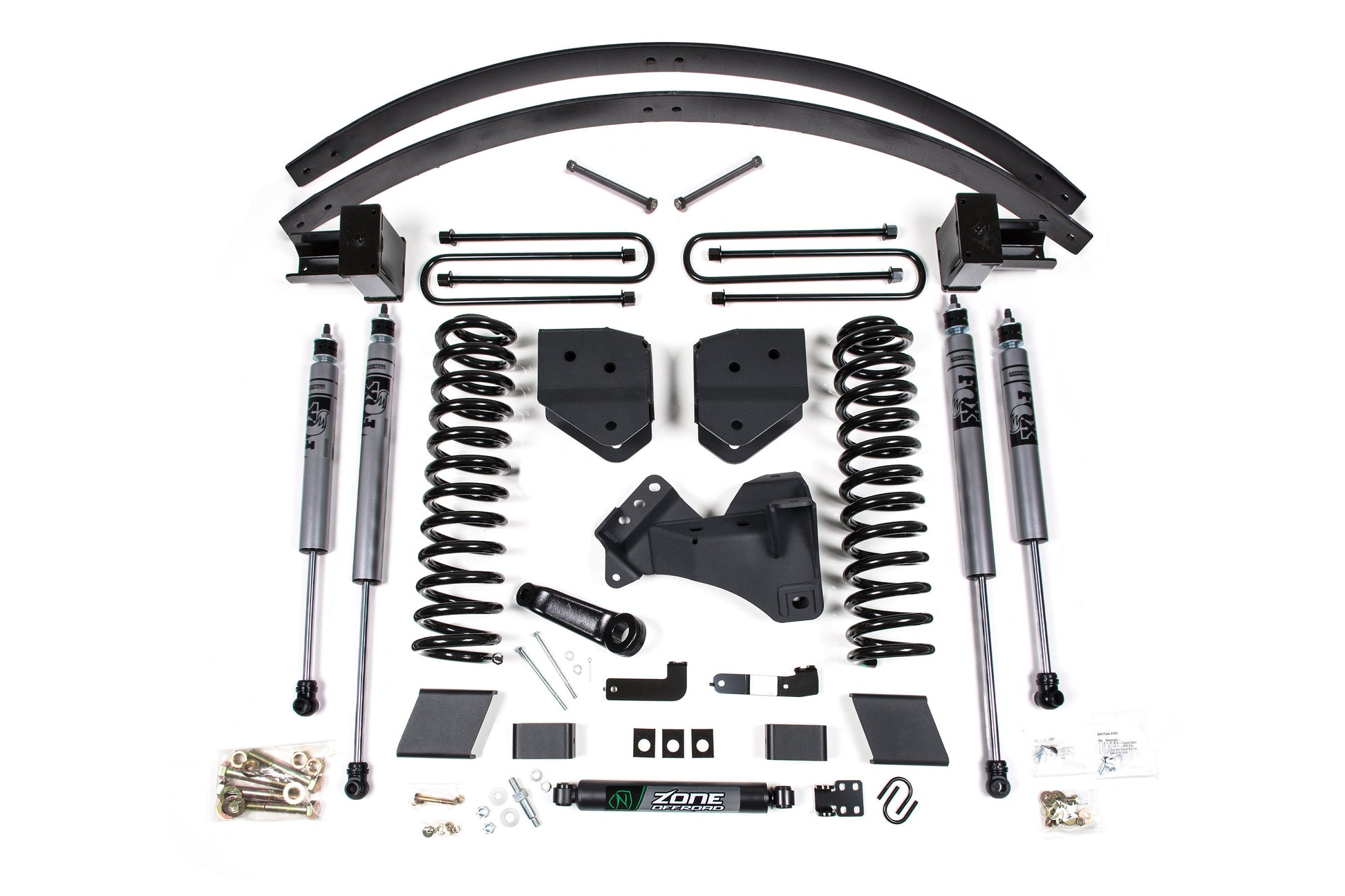 17-19 Ford F350/350 6 Inch Suspension Lift Kit, 4 Inch Rear, Block Kit Without Factory Overload, Gas, 2 Leaf Main - Nitro Shocks Zone Offroad
