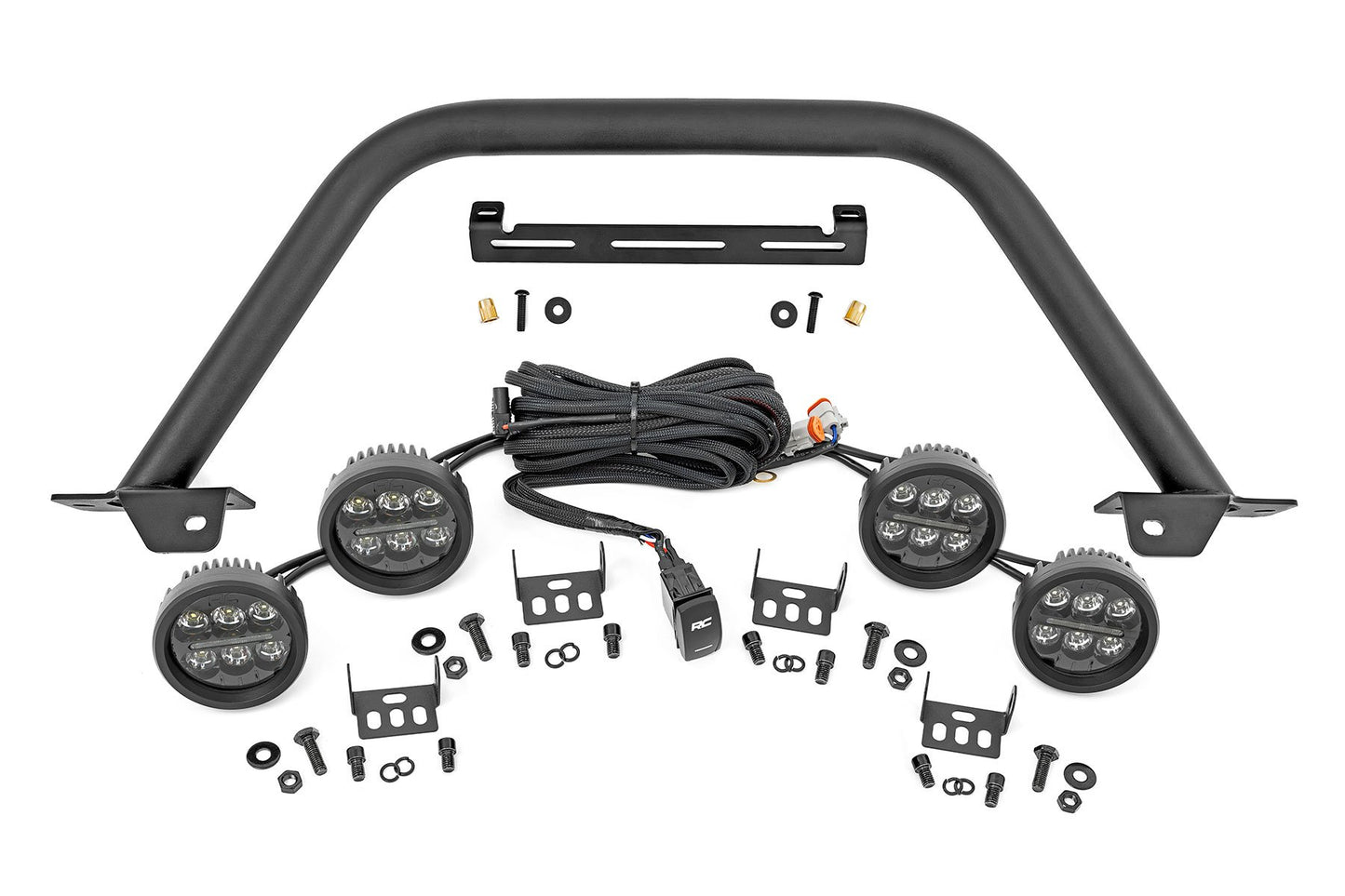 Safari Bar | 3.5" Round LED (Quad) | Black | Amber DRL | OE Modular Steel | Ford Bronco (21-24) Rough Country