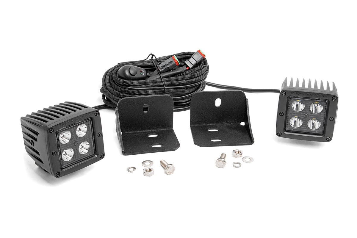 LED Light | Cab Mount | 2" Black Pair | Flood | Can-Am Defender HD 5/HD 8/HD 9/HD 10 Rough Country