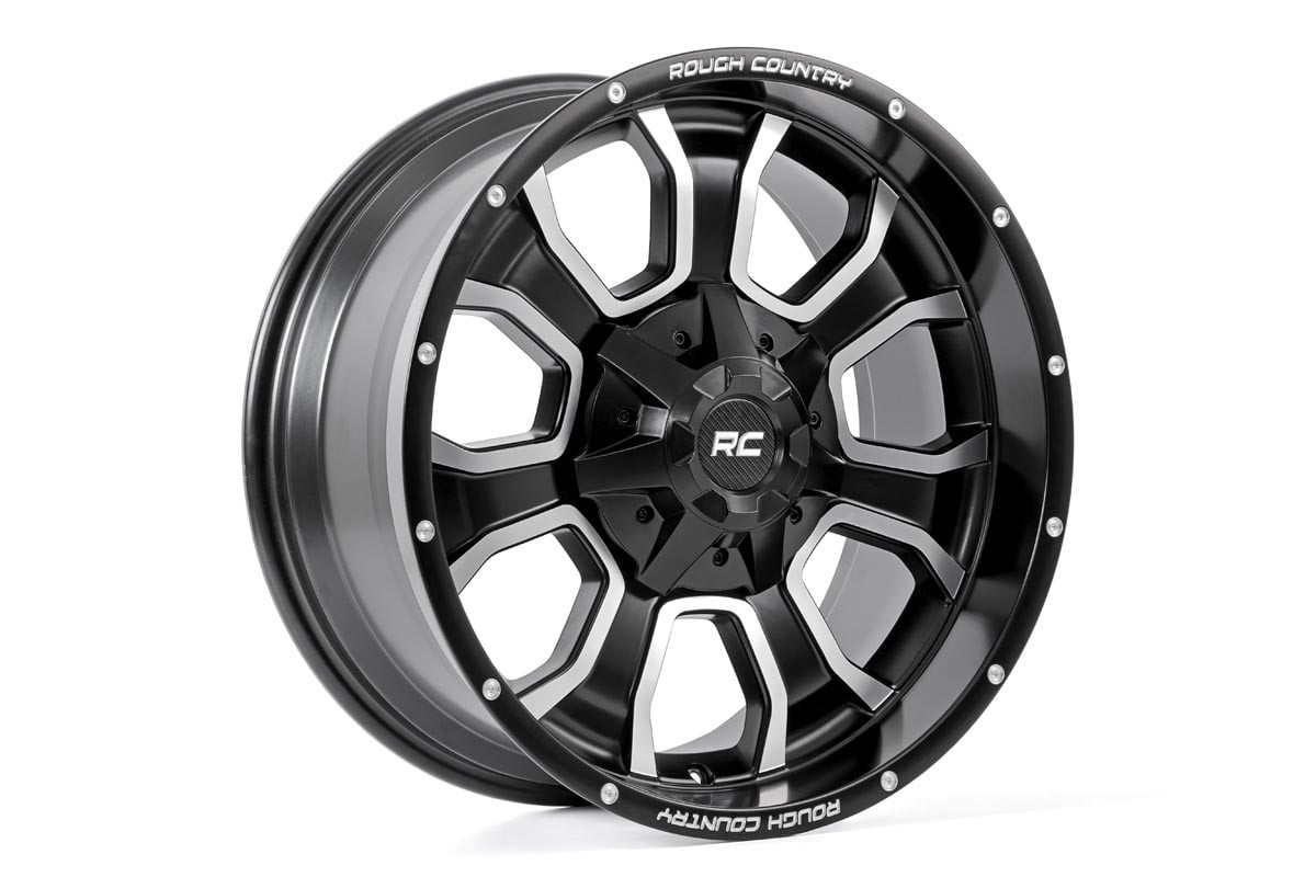 Rough Country 93 Series Wheel | One-Piece | Machined Black | 20x9 | 6x5.5/6x135 | 0mm Rough Country