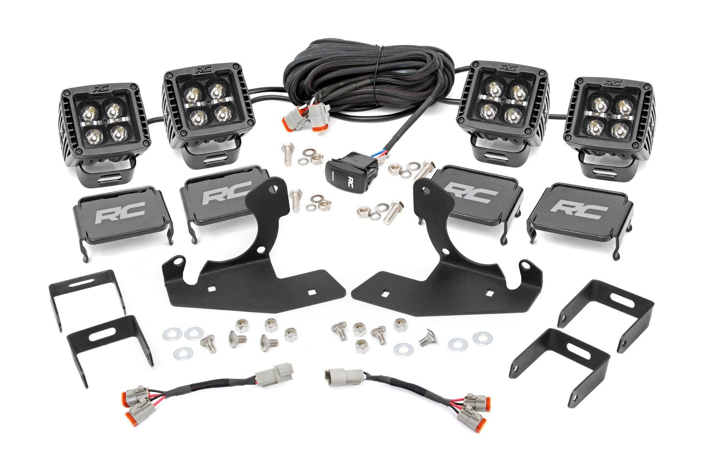 LED Light Kit | Fog Mount | 2" Black Pair | Amber DRL | Chevy Silverado 2500 HD/3500 HD (11-14) Rough Country