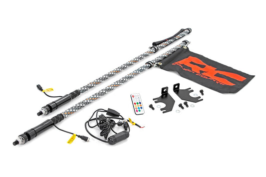 Whip Mount | Cage | 4' Multl-Color LED Whip Pair | Kawasaki Teryx4 800  Rough Country