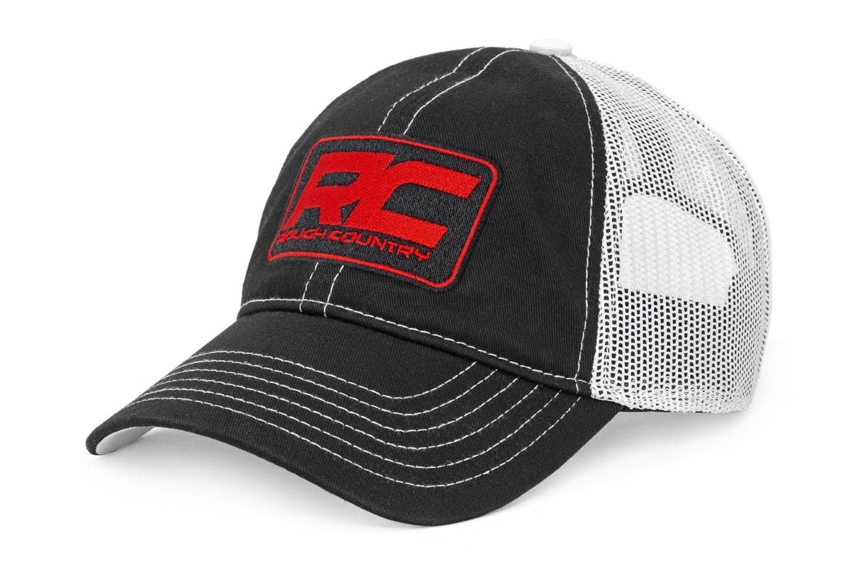 Rough Country Hat | White Mesh | Rough Country Patch | Black/Red Rough Country