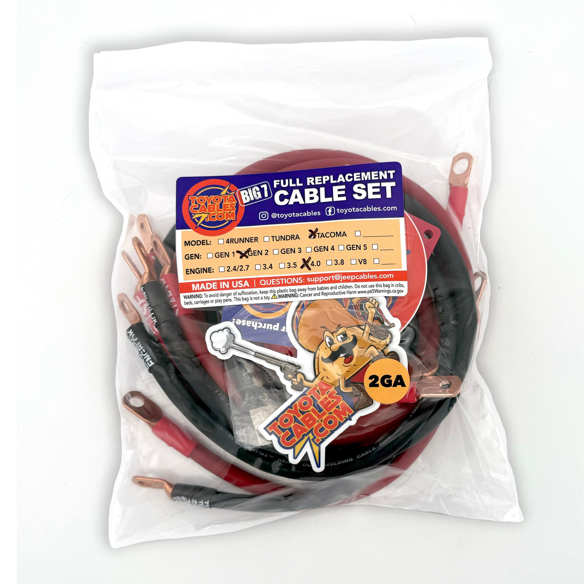 2005-2015 Toyota Tacoma Battery Cable Kit Gen 2 2.7 Liter 2 Gauge Battery Cable Big7Kits-14