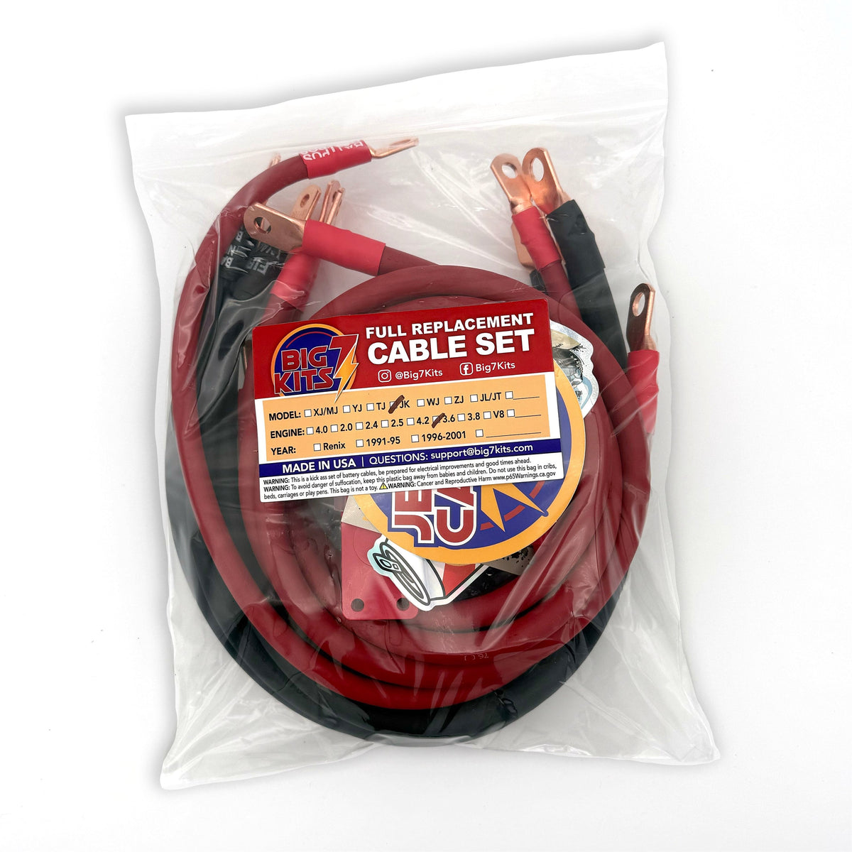 2007-2018 Jeep Wrangler JK Battery Cable Kit 3.6 Liter 2 Gauge Battery Cable Big7Kits-16
