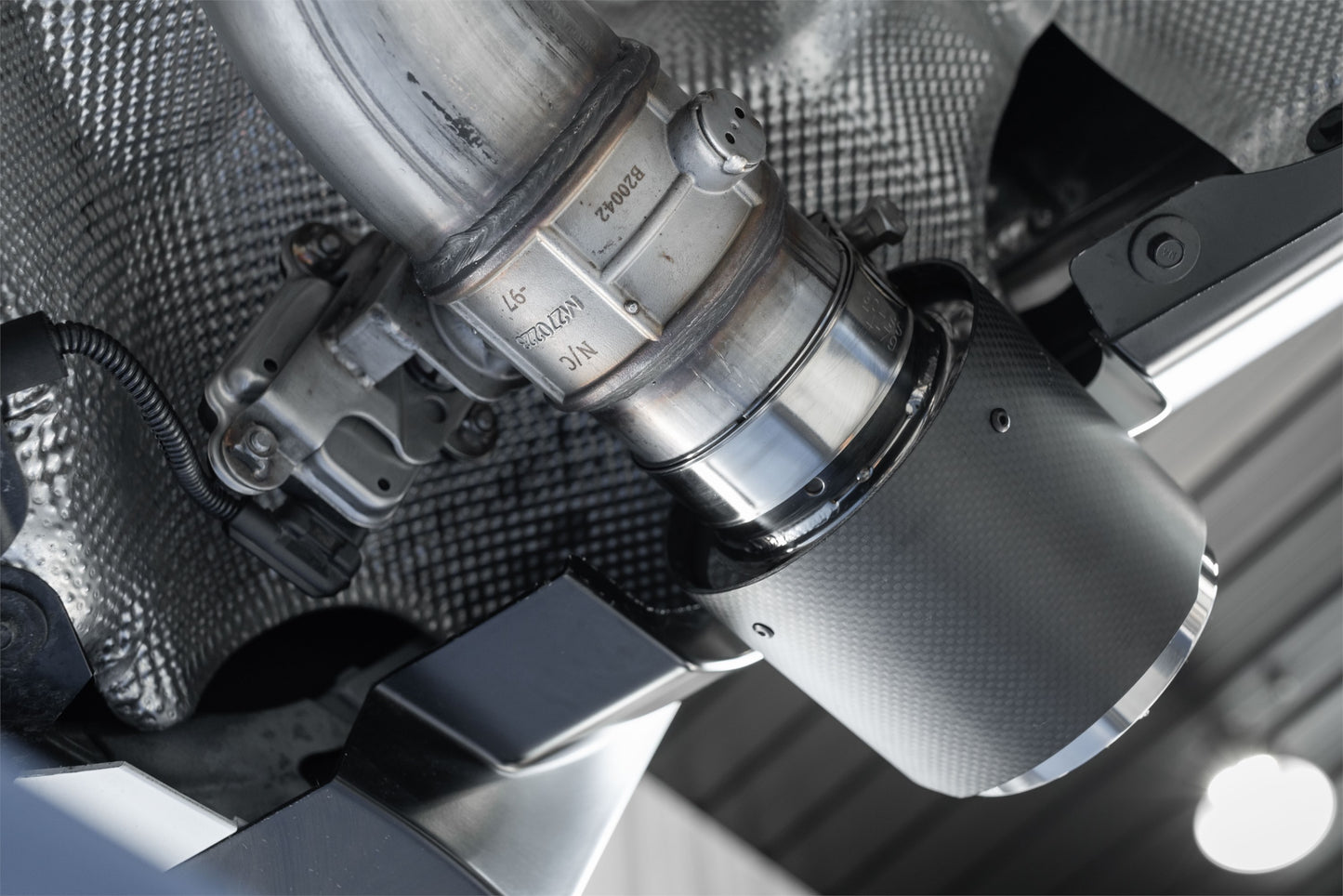 20-26 Toyota Supra T304 Stainless Steel 3 inch Cat Back Dual Rear with Carbon Fiber Tips MBRP-4