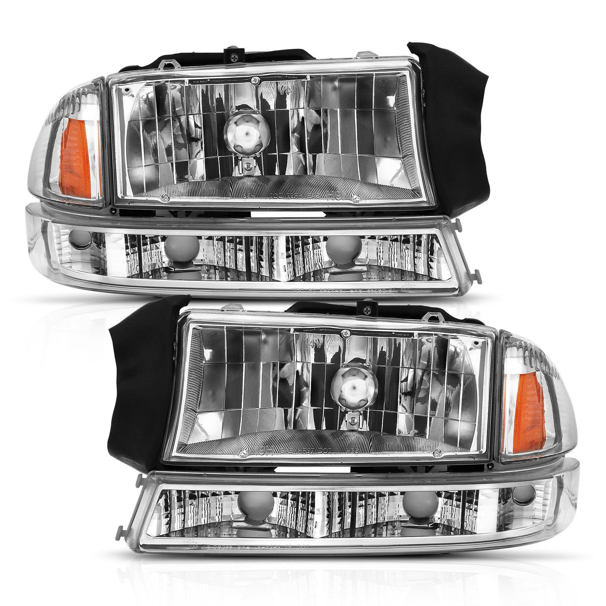 Headlight Set Crystal Headlights Chrome Housing Clear Lens 4pcs Dodge Dakota 1997-2004, Dodge Durango 1998-2003 AnzoUSA