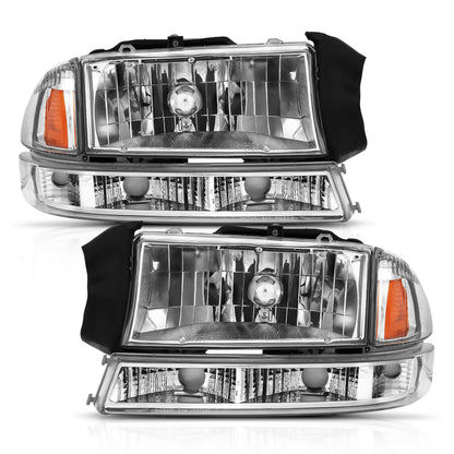 Headlight Set Crystal Headlights Chrome Housing Clear Lens 4pcs Dodge Dakota 1997-2004, Dodge Durango 1998-2003 AnzoUSA