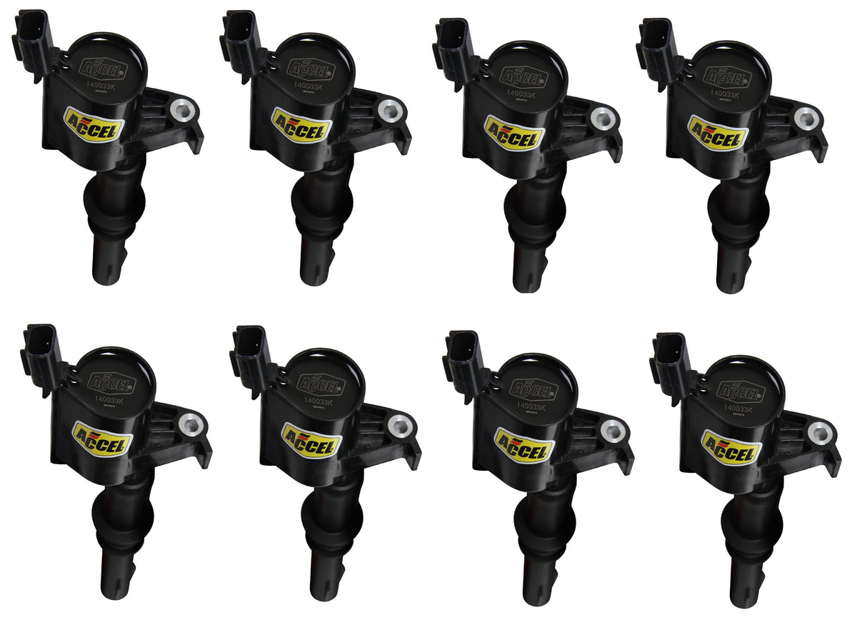 Direct Ignition Coil Kit Supercoil 2004-2008 Ford 4.6L/5.4L/6.8L 3-Valve 8-Pack Supercoil With Shorter Black Boot For 2004-2008 Ford Modular 3V 4.6L/ 5.4L / 6.8L V10 Engines ACCEL
