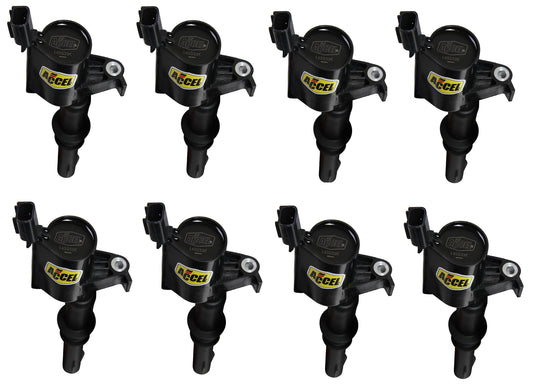 Direct Ignition Coil Kit Supercoil 2004-2008 Ford 4.6L/5.4L/6.8L 3-Valve 8-Pack Supercoil With Shorter Black Boot For 2004-2008 Ford Modular 3V 4.6L/ 5.4L / 6.8L V10 Engines ACCEL