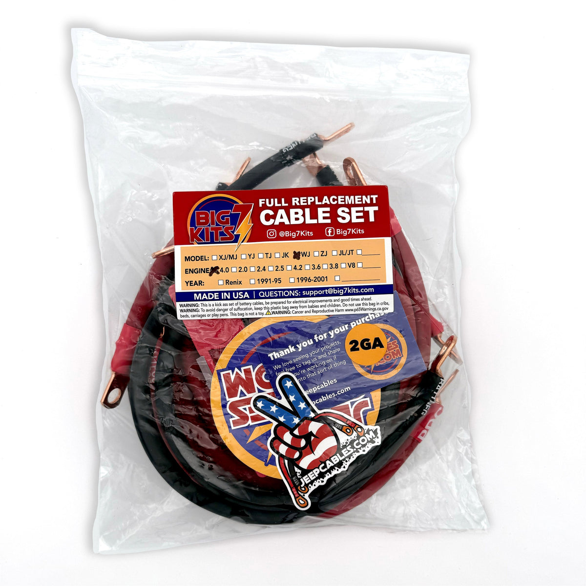 1999-2005 Jeep Grand Cherokee WJ Battery Cable Kit V8 1/0 Gauge Battery Cable Big7Kits-14