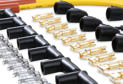 Spark Plug Wire Set 8MM Yellow With Orange Straight Boots 4040 8MM Universal Fit Super Stock Spark Plug Wire Sets Feature A Spiral Core And A Yellow Silicone Jacket ACCEL-7
