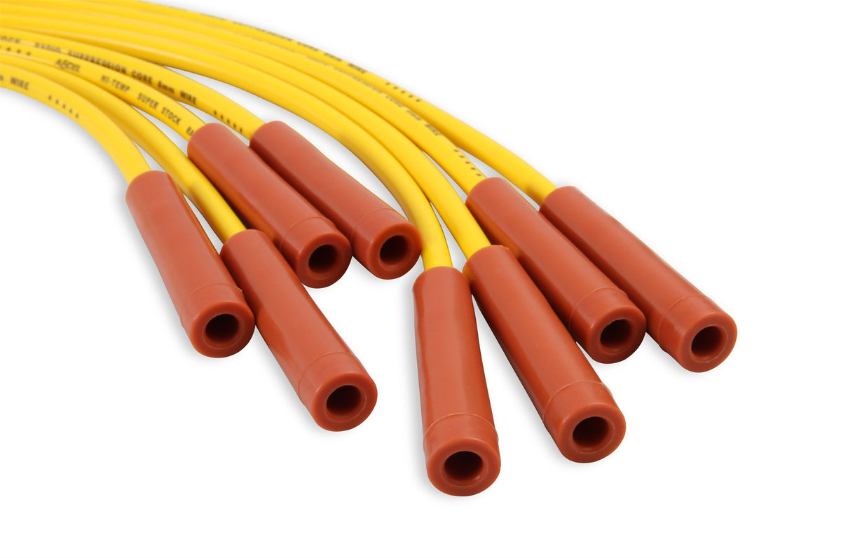 Spark Plug Wire Set Super Stock Graphite Core 8MM GM V8 1975-90 Yellow This 8MM Custom Fit Super Stock Spark Plug Wire Set Fits Select GM V8 Applications 1975-90 ACCEL-3