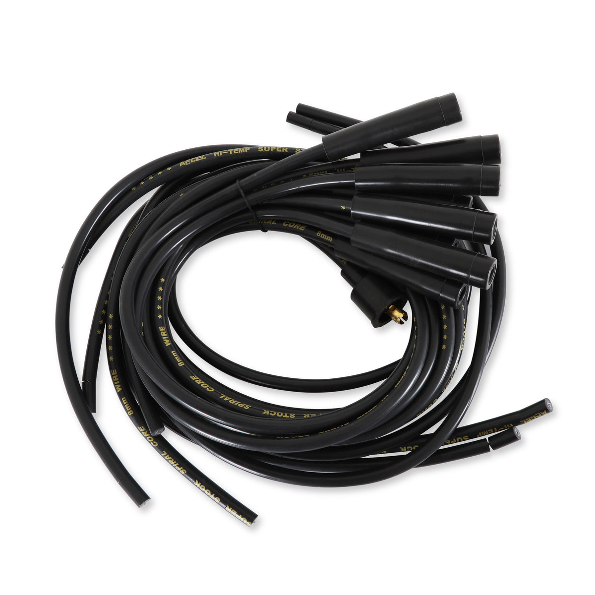 Spark Plug Wire Set 8MM Universal Black Wire With Black Straight Boots 5040K, Spark Plug Wires, Super Stock, Spiral Core, 8Mm, Black, Set ACCEL