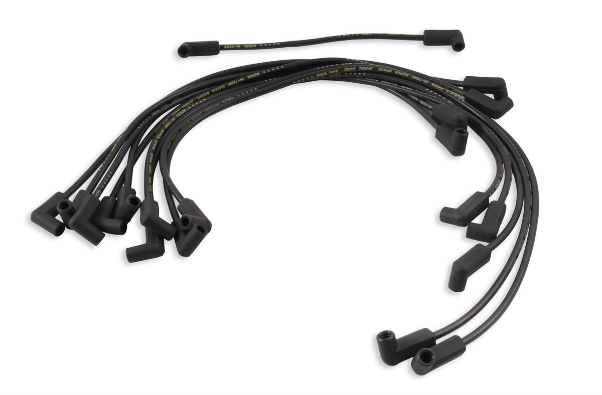 Spark Plug Wire Set- 8MM Super Stock Custom Black Wire Custom Spark Plug Wire Set 500 Ohms/Ft Sprial Core Sbc 1987-1995 V8 ACCEL-1
