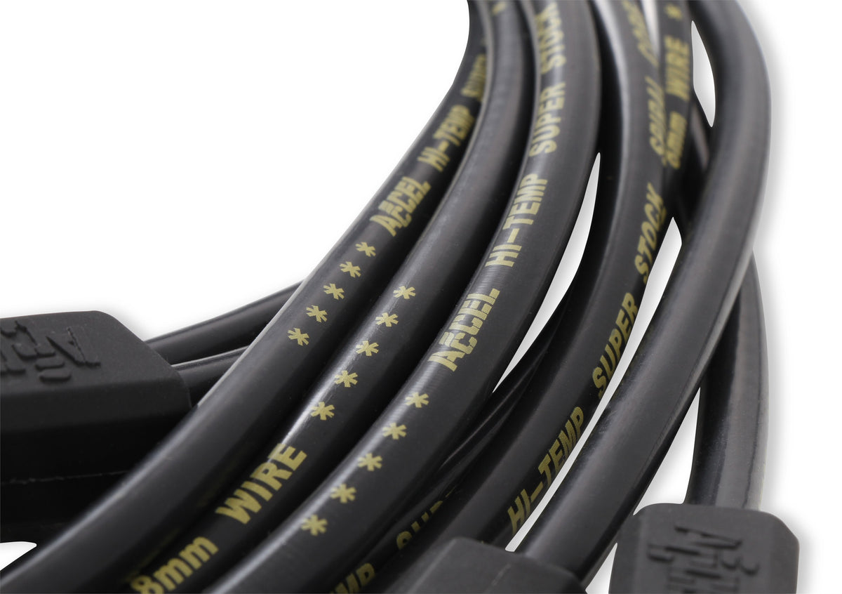 Spark Plug Wire Set- 8MM Super Stock Custom Black Wire Custom Spark Plug Wire Set 500 Ohms/Ft Sprial Core Sbc 1987-1995 V8 ACCEL-4