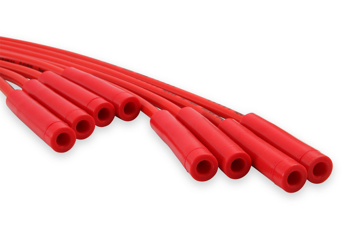 Spark Plug Wire Set 8MM Universal Red Wire With Red Straight Boots 5040R 8MM Super Stock Universal Fit Spark Plug Wires Feature A Spiral Core And Red Silicone Jacket ACCEL-10